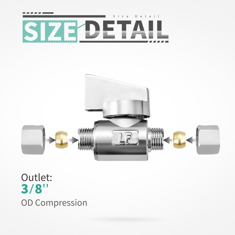 Minimprover 2 Pack Premium Brass 3/8" Compression x 3/8" Compression Quarter Turn Water Straight Angle Valve - Image 2